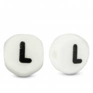 Perles lettres en céramique L Blanc-noir