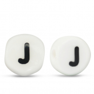 Perles lettres en céramique J Blanc-noir