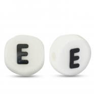 Perles lettres en céramique E Blanc-noir