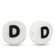 Perles lettres en céramique D Blanc-noir