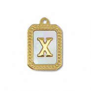 Breloque en acier Inox coquille lettre X Doré-blanc (couleur naturelle)