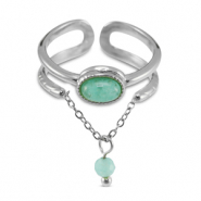 Bagues en acier Inox avec pierre naturelle Argenté-bleu turquoise