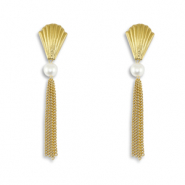 Boucles d'oreilles / puces en acier Inox coquille avec imitations perles Doré