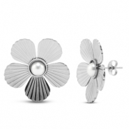 Boucles d'oreilles / puces en acier Inox fleur avec imitations perles Argenté