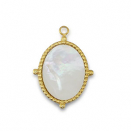 Breloque en acier Inox coquille ovale Doré-blanc (couleur naturelle)
