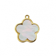 Breloque en acier Inox coquille fleur Doré-blanc (couleur naturelle)