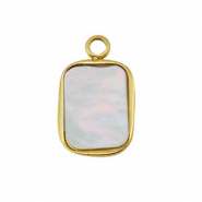 Breloque en acier Inox coquille carré Doré-blanc (couleur naturelle)