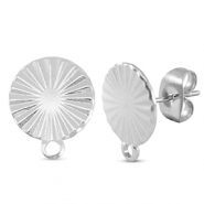 Apprêts en acier Inox boucles d'oreilles / puces d’oreilles rond avec anneau Argenté