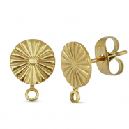 Apprêts en acier Inox boucles d'oreilles / puces d’oreilles rond avec anneau Doré