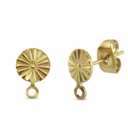 Apprêts en acier Inox boucles d'oreilles / puces d’oreilles rond avec anneau Doré