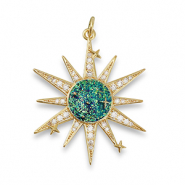 Métal TQ laiton breloques zirconium ètoile Doré-vert aqua foncé-bleu