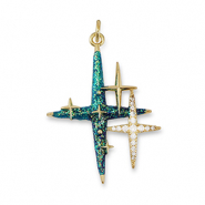 Métal TQ laiton breloques zirconium ètoile Doré-vert aqua foncé-bleu