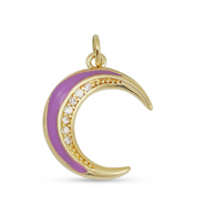 Métal TQ laiton breloques zirconium lune Doré-violet