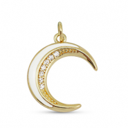 Métal TQ laiton breloques zirconium lune Doré-blanc