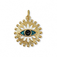 Métal TQ laiton breloques oeil porte-bonheur Doré-blanc-bleu pétrole