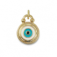 Métal TQ laiton breloques oeil porte-bonheur Doré-bleu émeraude
