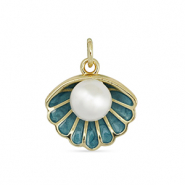 Métal TQ laiton breloques coquille avec perle Doré-bleu turquoise-blanc