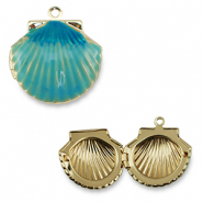 Métal TQ laiton breloques coquille Doré-bleu turquoise