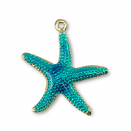 Métal TQ laiton breloques étoile de mer Doré-bleu turquoise