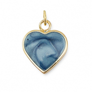 Métal TQ laiton breloques coeur Doré-bleu marbré