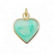 Métal TQ laiton breloques coeur Doré-turquoise menthe marbré