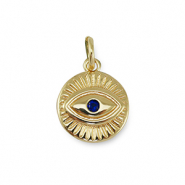 Métal TQ laiton breloques zirconium oeil porte-bonheur Doré-bleu foncé