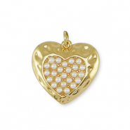 Métal TQ laiton breloques coeur avec perle Doré-blanc