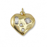 Métal TQ laiton breloques zirconium coeur Doré
