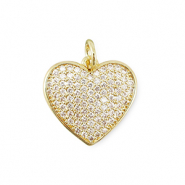 Métal TQ laiton breloques zirconium coeur Doré