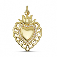Métal TQ laiton breloques zirconium coeur Doré