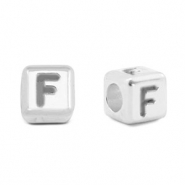 Perles alphabet en m&eacute;tal DQ F Argent&eacute; antique (sans nickel)