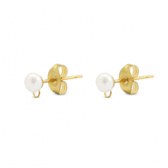 Apprêts en acier Inox boucles d'oreilles / puces d’oreilles Imitation perle avec anneau 5mm Doré