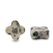 Pierres naturelles perles Jaspe Dalmatien trèfle Greige-noir