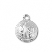 Breloques en métal ronde avec saint Argenté