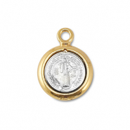 Breloques en métal ronde avec saint Argenté-doré