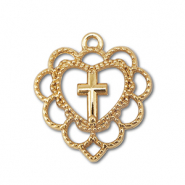 Breloques en métal coeur avec croix Doré