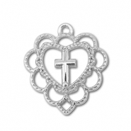 Breloques en métal coeur avec croix Argenté