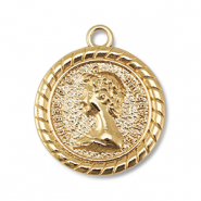 Breloques en métal rond avec la Reine Elizabeth Doré