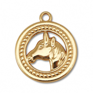 Breloques en métal rond avec cheval Doré