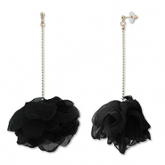 Boucles d'oreilles tendance fleur en mousseline Noir-dor&eacute;