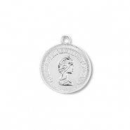Breloques en métal rond avec la Reine Elizabeth Argenté