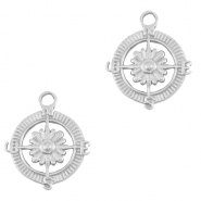 Breloques en acier Inox boussole avec fleur Argenté