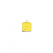 Breloques en acier Inox carré avec Smiley Doré-jaune
