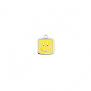 Breloques en acier Inox carré avec Smiley Argenté-jaune