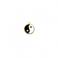 Breloques en acier Inox rond Yin & Yang Doré-noir-blanc