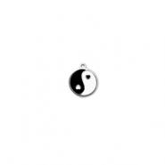 Breloques en acier Inox rond Yin & Yang Argenté-noir-blanc