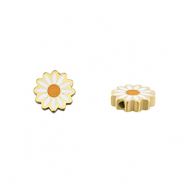 Perles en acier Inox marguerite Doré-blanc