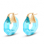 Boucles d'oreilles résine tendance hexagone Doré-transparent bleu turquoise