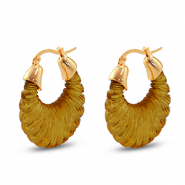 Boucles d'oreilles r&eacute;sine tendance ovale Dor&eacute;-transparent marron