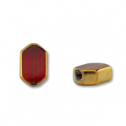 Perles en verre hexagone Rouge transparent-doré